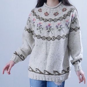 Outback Red Vintage 80s Floral Mock Neck Knit Sweater